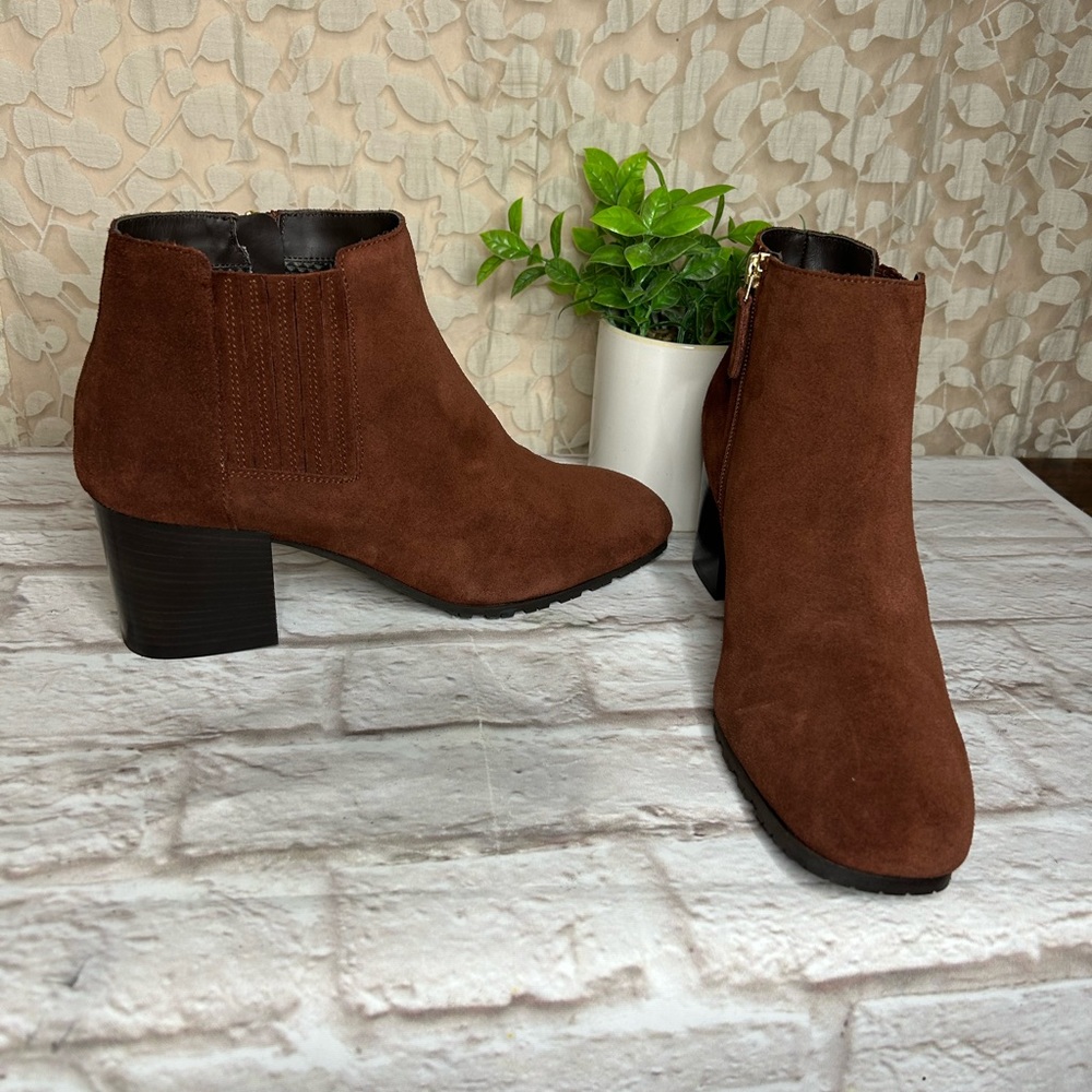AQUATALIA Weatherproof Block heel bootie Ginger Suede leather Ankle boot size 11 - Picture 2 of 12